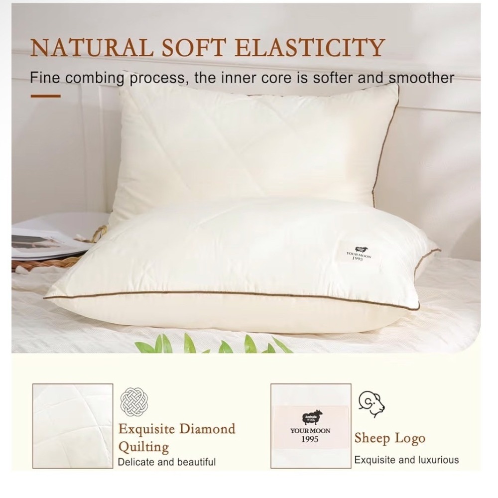YOUR MOON Organic Standard Size Australian Wool Pillow - Picture 2 of 8